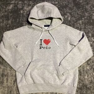 Polo Ralph Lauren Women’s I Love ❤️ Heart Polo Heather Gray Hoodie Medium